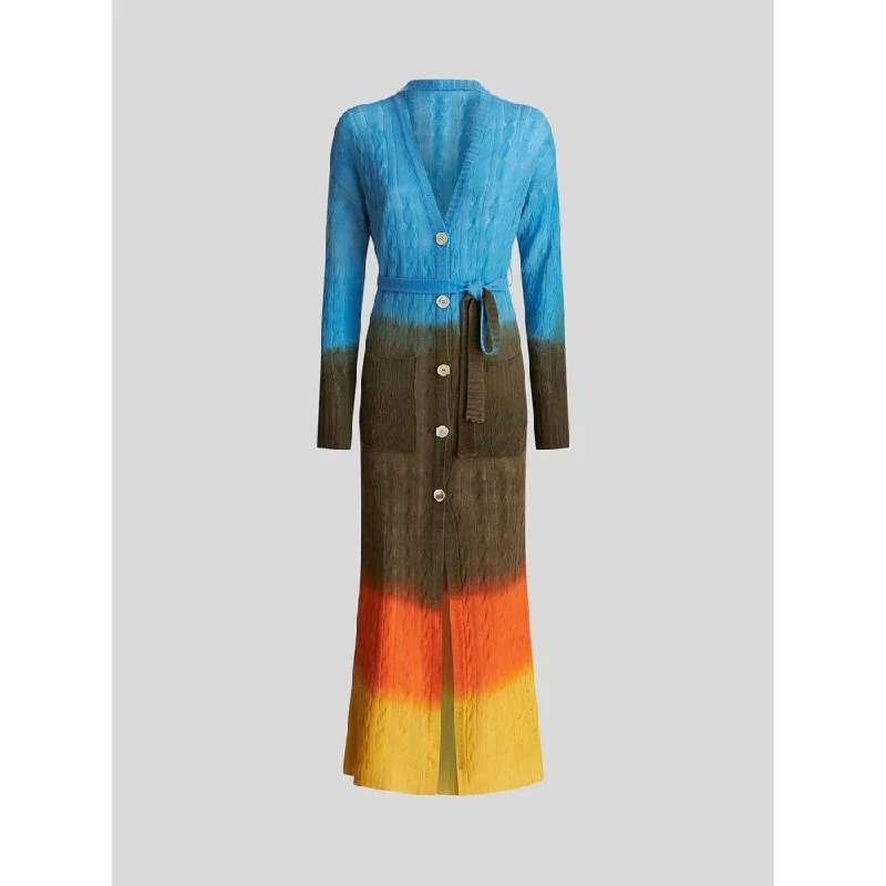 Cozy Dress Colour Shaded Long Cable Wool Cardigan