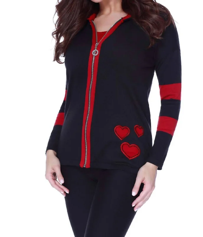 Breathable Comfort Falling In Love Cardigan In Red/black