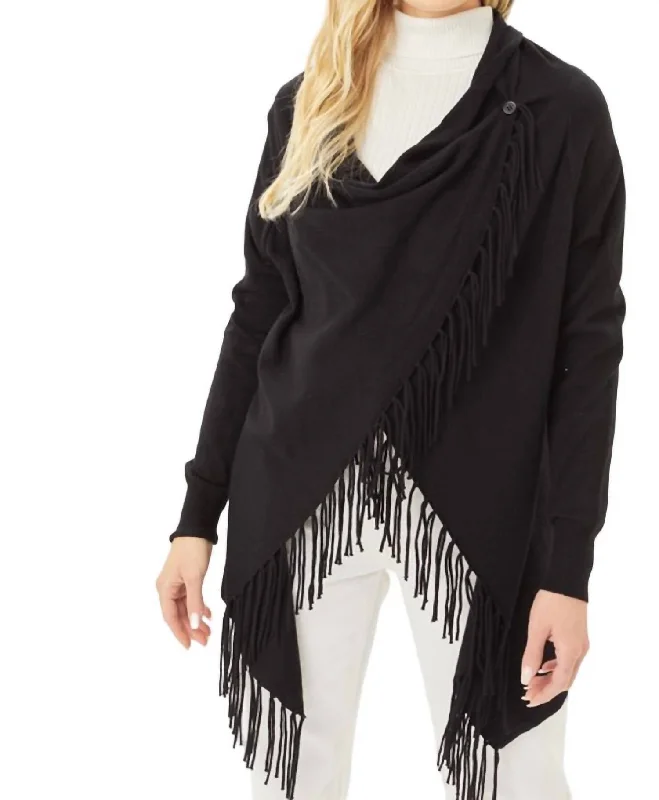 Chic Relaxation Fringed Wrap Top In Black