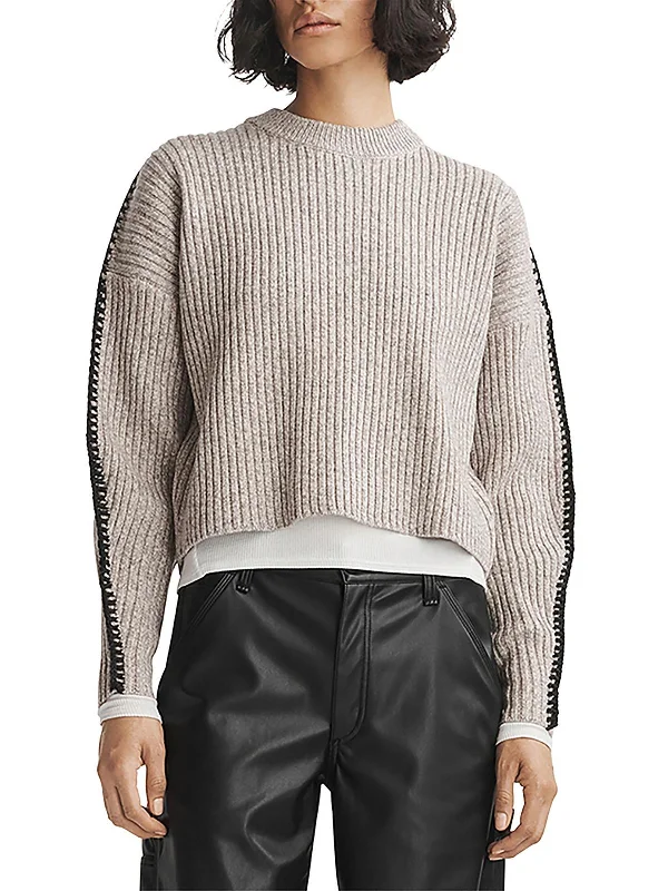 Breezy Style Ingrid Womens Heathered Ribbed Pullover Sweater
