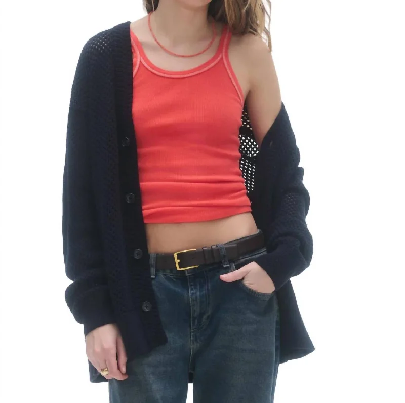 Simple Comfort Net Cardigan In Midnight
