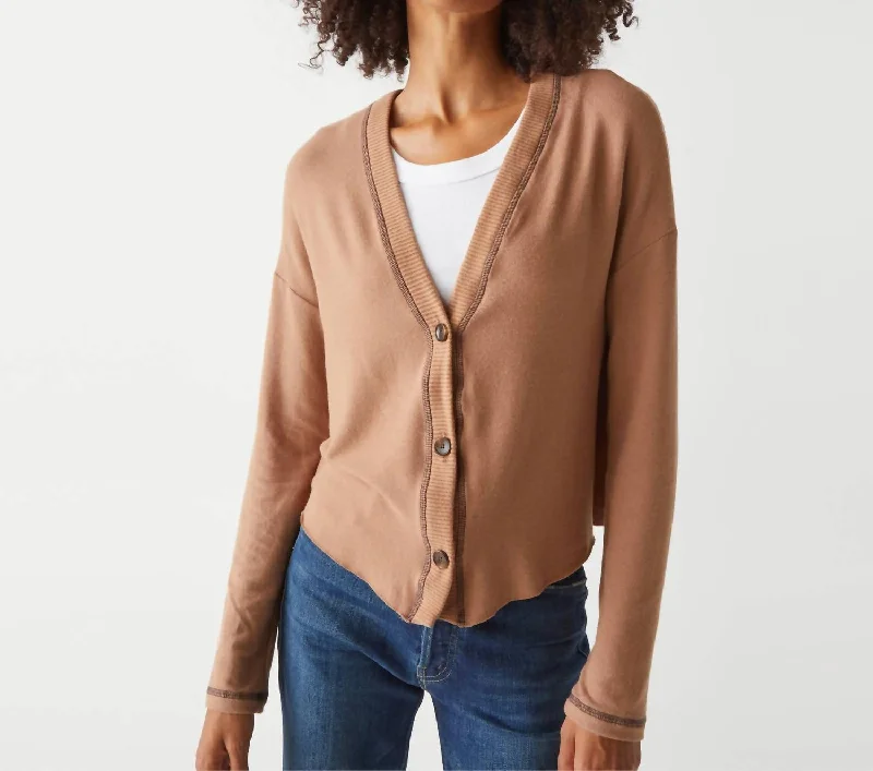 Daily Comfort Noah Relaxed Deep V-Neck Cardigan In Camel/java