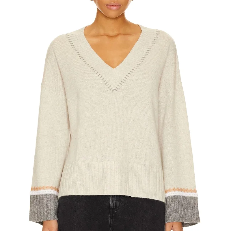 Exclusive Customization Oversized Vee Neck Crochet Sweater In Mojave/neutral Combo