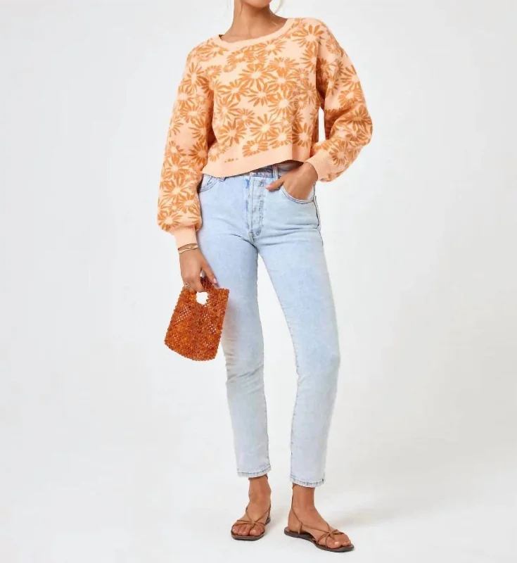 Relaxed Style Plumeria Pullover Sweater In Flowers For Hours