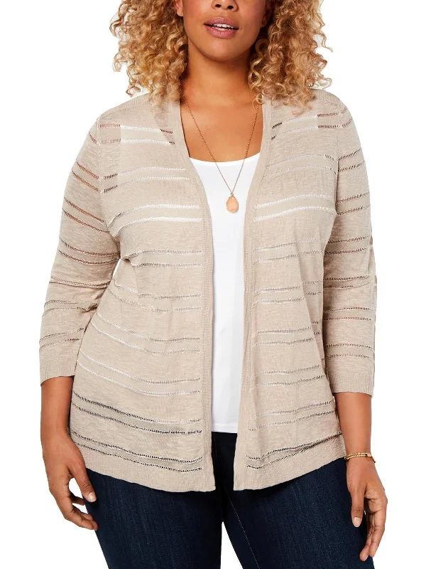 Sporty Elegance Plus Womens Knit Striped Cardigan Sweater