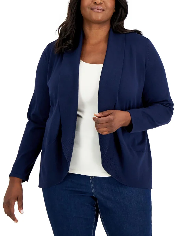Comfy Chic Plus Womens Long Open Front Cardigan Sweater