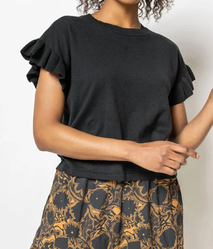Cozy Fit Wear Ruffle Sleeve Pullover Sweater In Black