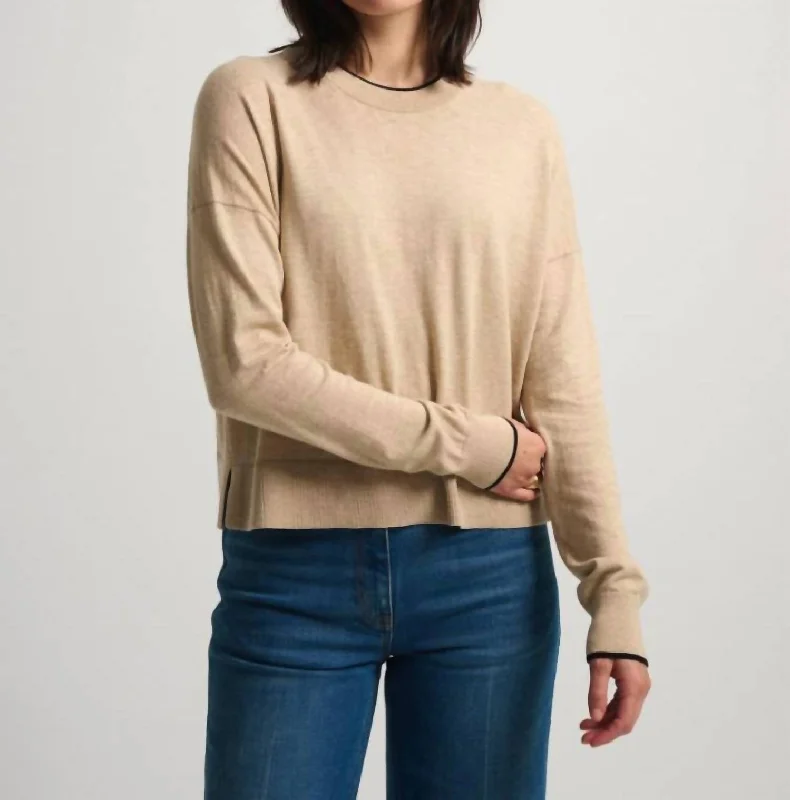 Fashion Must-have Silk Rib Trim Sweater In Crema/black