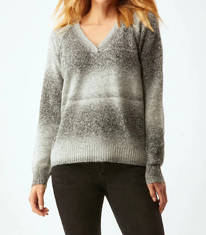 Modern Comfort Space Dye V-Neck Sweater In Grey Ombre