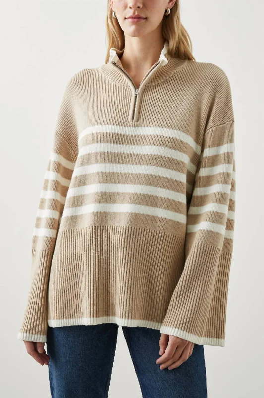 Breathable Style Tessa Sweater In Sand Stripe