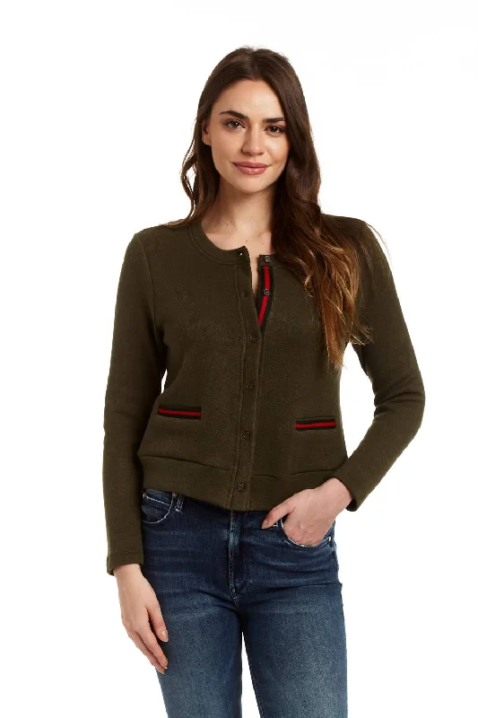 Exquisite Craftsmanship Tracy Ribbon Trim Cardigan In Army
