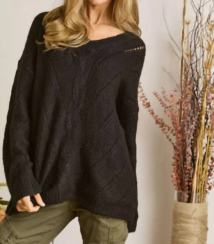 Fashionable Items V Neck Knit Pullover Sweater In Black