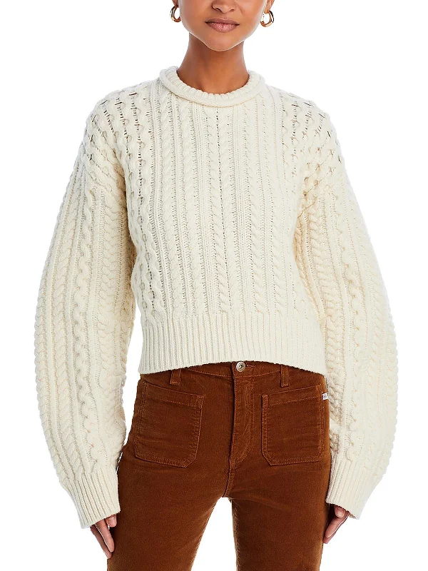 Minimal Comfort Womens Crochet Creweck Pullover Sweater