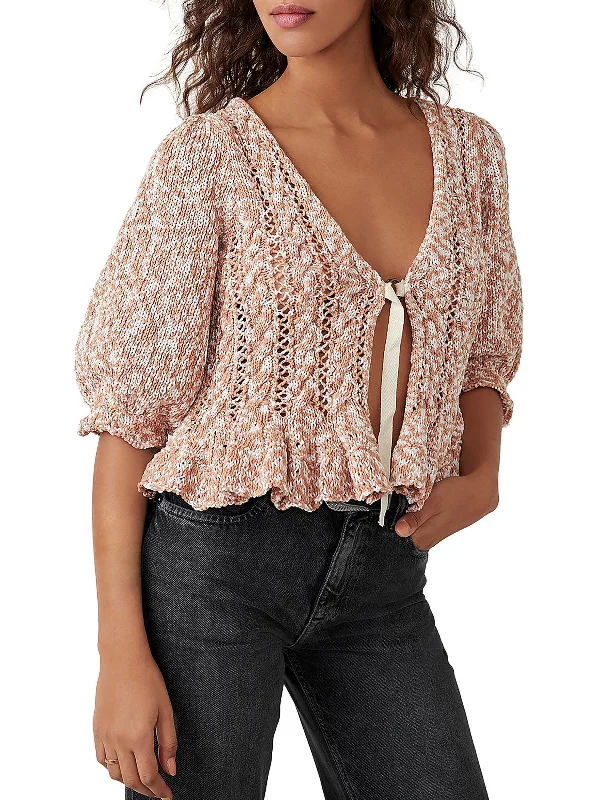 Versatile Style Womens Tie Front Bishop Sleeve Cardigan Sweater