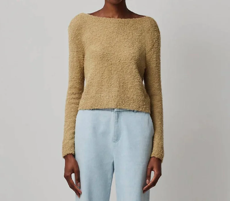 Trends Wool Blend Boucle Long Sleeve Low Back Sweater In Soft Fawn