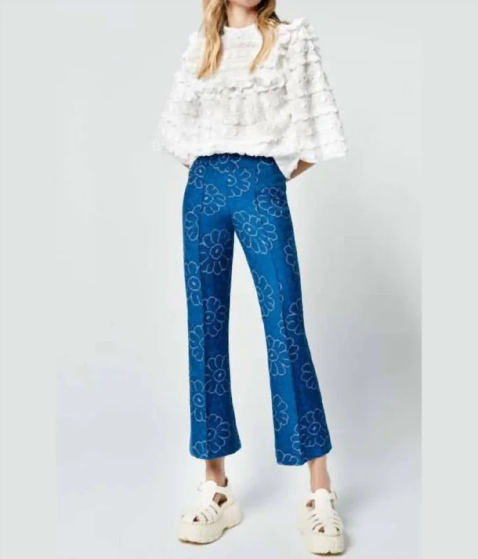 Soft Comfort Cropped Pintuck Pant In Indigo Floral