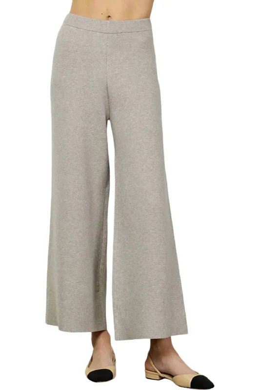 Relaxed Wear Cropped Wide Sweater Pants In Grey Melange