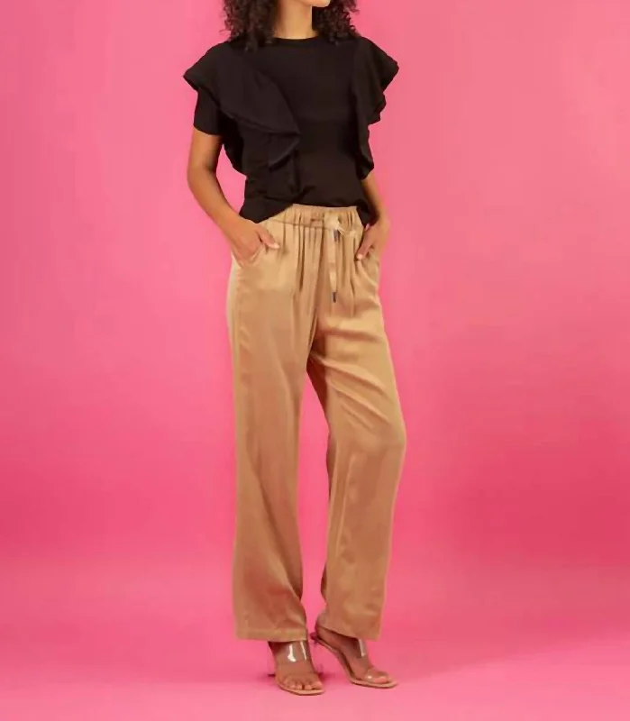 Cozy Outfit Cupro Relaxed Pant In Khaki