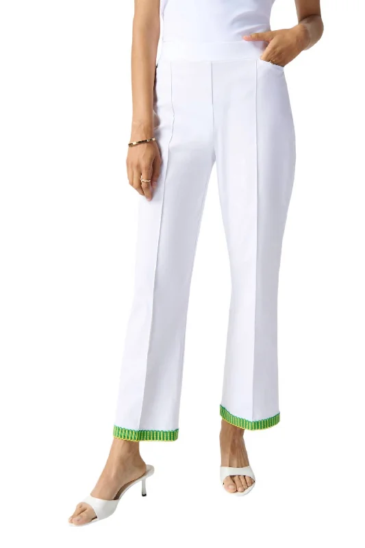 Comfort Fit Embroidered Trim Pants In White/multi