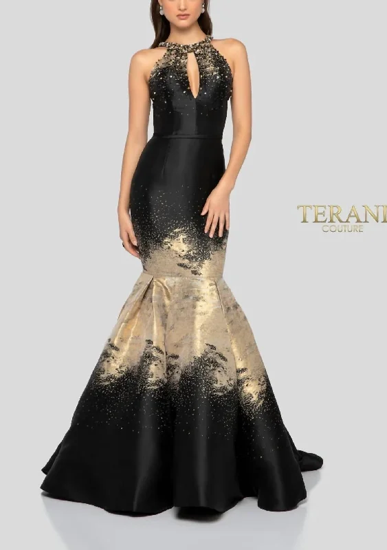 Warm Wear Evening Dress In Black Gold