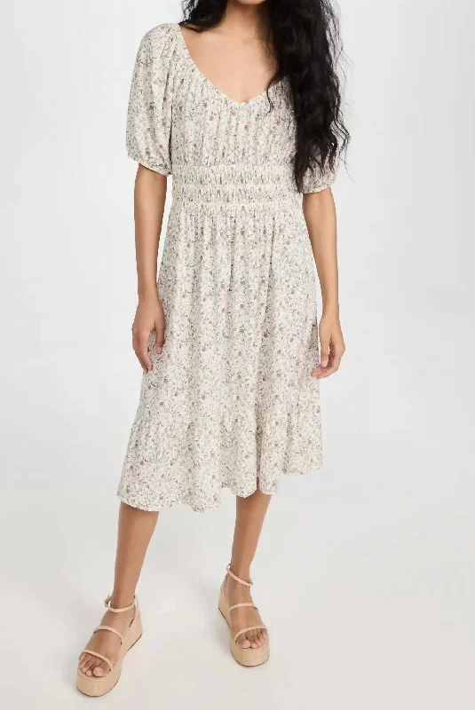 Comfortable Looks Fabia Shirred Midi Dress In Meadow