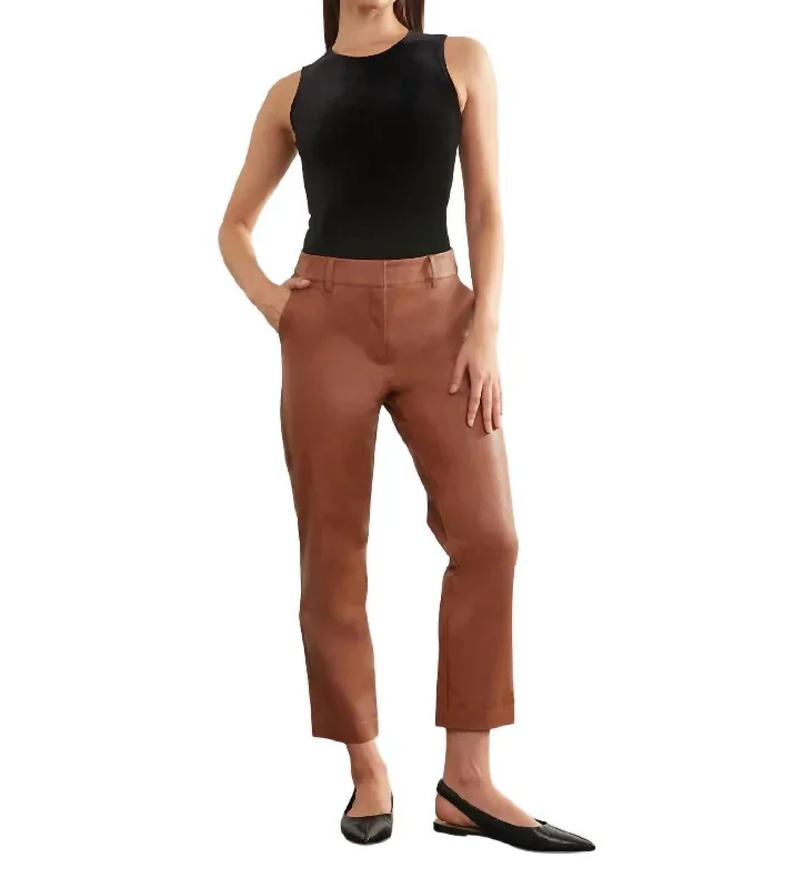 Warm Comfort Faux Leather 7/8 Trouser In Cocoa