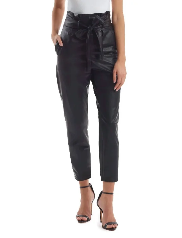 Classic Choice Faux Leather Paperbag Pant In Black