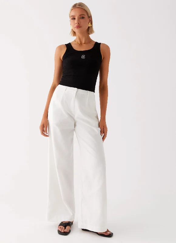 Simple Elegance Heatwave Linen Wide Leg Pants - White