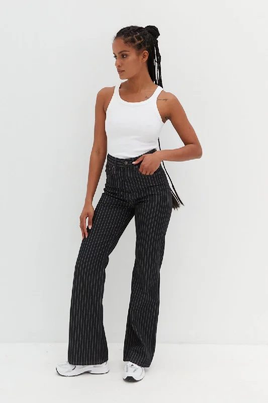 Cozy Outfit High Waist Flare Leg Jeans - Iggy Stripe