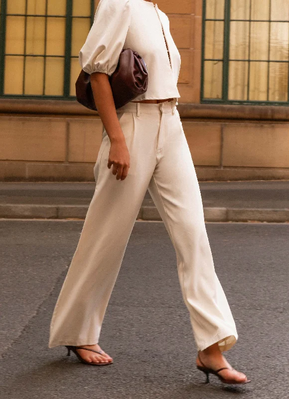 Sporty Elegance Leila Suiting Pants - Ivory