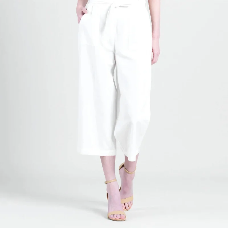 Casual Chic Linen Knit - Tie Waist Cropped Pant In Ivory