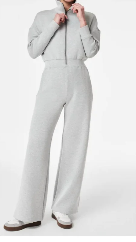 Cozy Sweaters Long Sleeve Wide Leg Jumpsuit In Light Heather Grey
