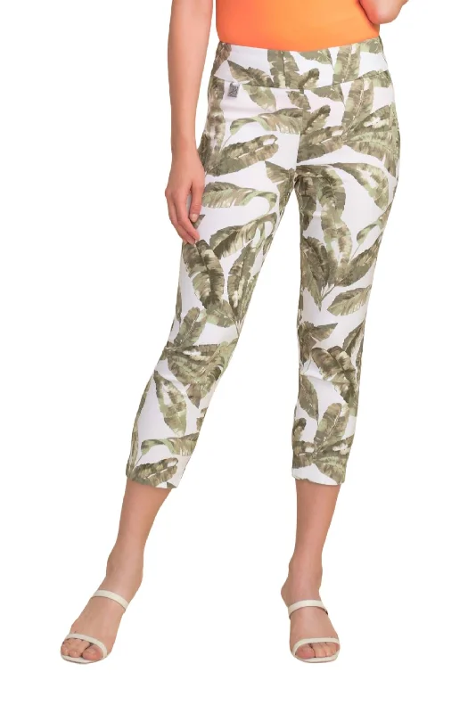 Timeless Comfort Palm Leaf Capri Pant In White/multi