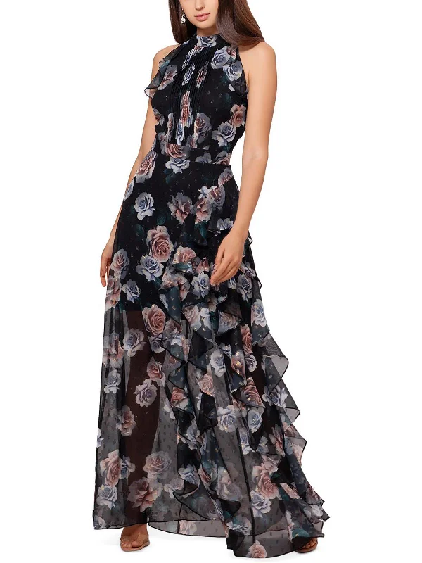 Free Design Petites Womens Gown Asymmetric Halter Dress