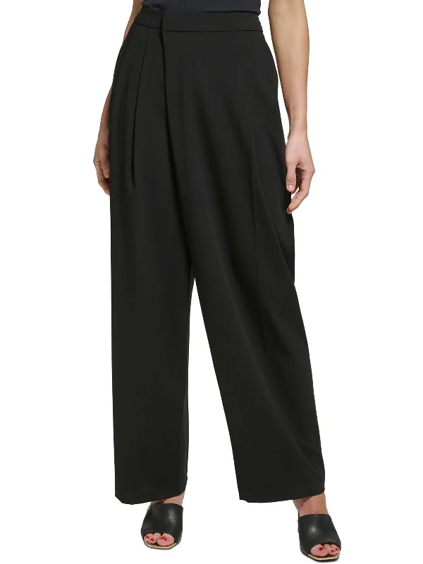 Effortless Wear Petites Womens High-Rise Draped Wide Leg Pants