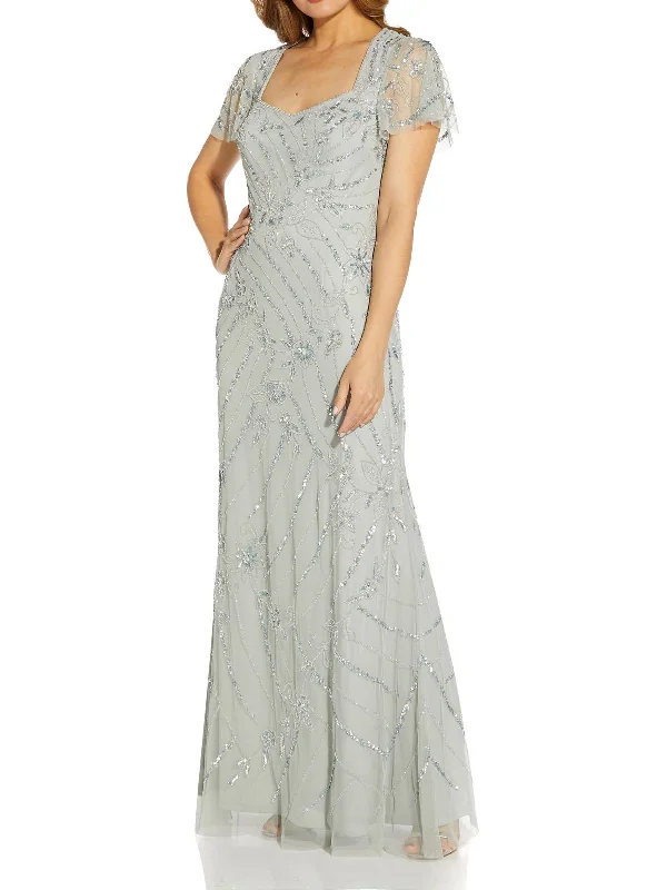 Effortless Style Petites Womens Sequined Maxi Evening Dress