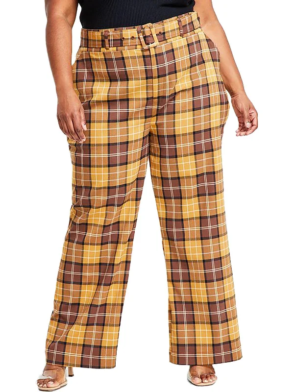 Relaxed Style Plus Womens Belted High Rise Wide Leg Pants
