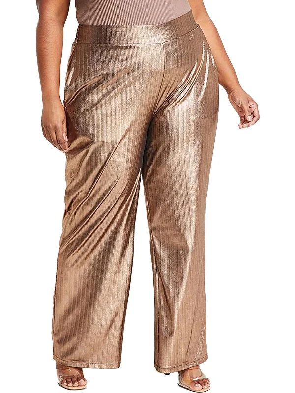 Cozy Pants Plus   Womens Metallic Disco Wide Leg Pants