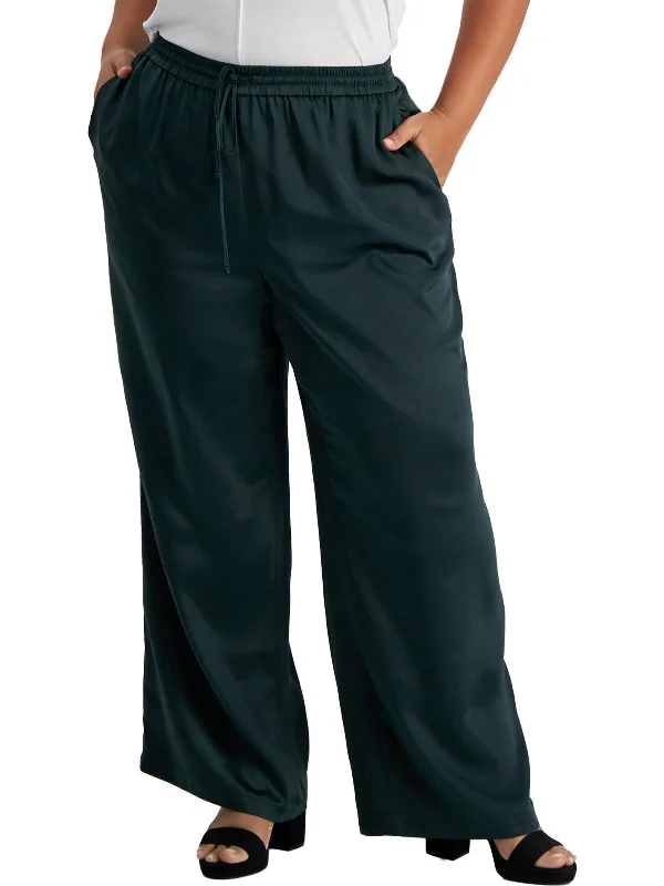 Exclusive Customization Plus Womens Satin Dressy Wide Leg Pants