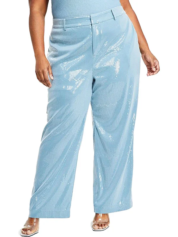 Soft Touch Plus Womens Sequined Party Wide Leg Pants