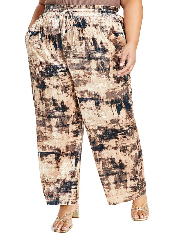 Urban Chic Plus Womens Velvet Drawstring Wide Leg Pants