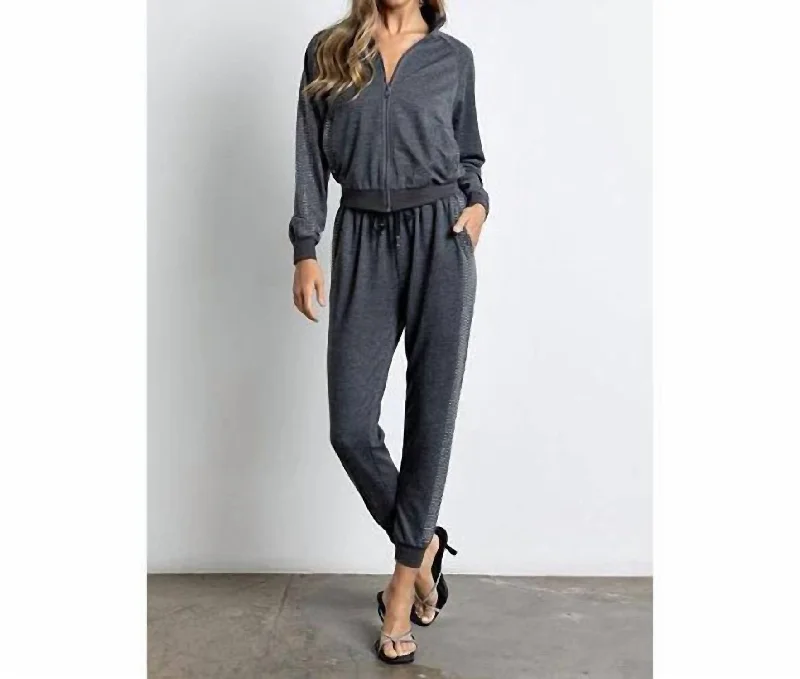 Effortless Wear Rhinestone Embellished Jogging Set In Grey
