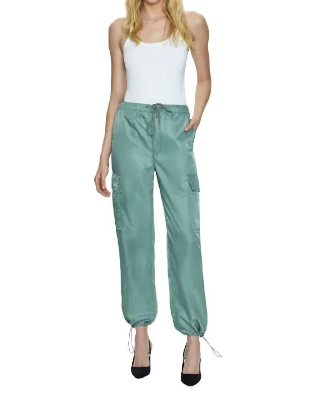 Weekend Wear Satin Cargo Pant In Jade