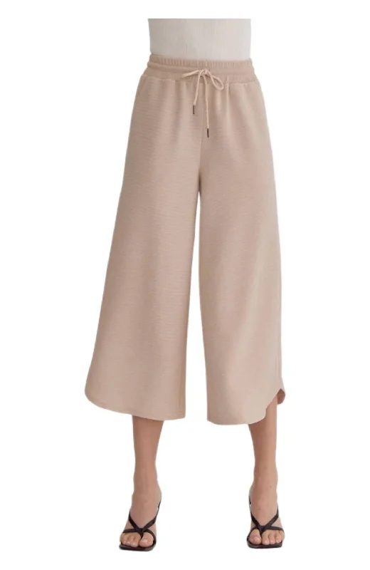 Modern Chic Textured Wide Leg Pants In Light Taupe