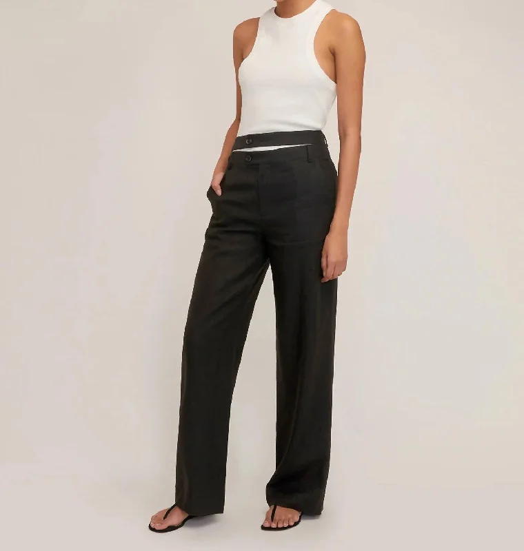 Fresh Comfort Theo Linen Double Waist Pants In Black