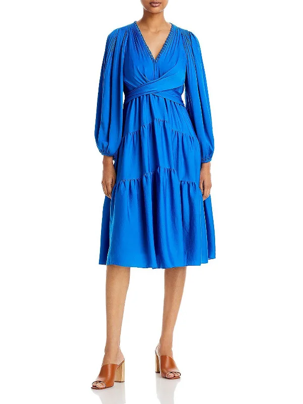 Comfort Fit Vienna Womens Shutter Pleat Tiered Midi Dress