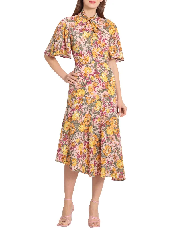 Warm Comfort Womens Floral Asymmetric Midi Dress