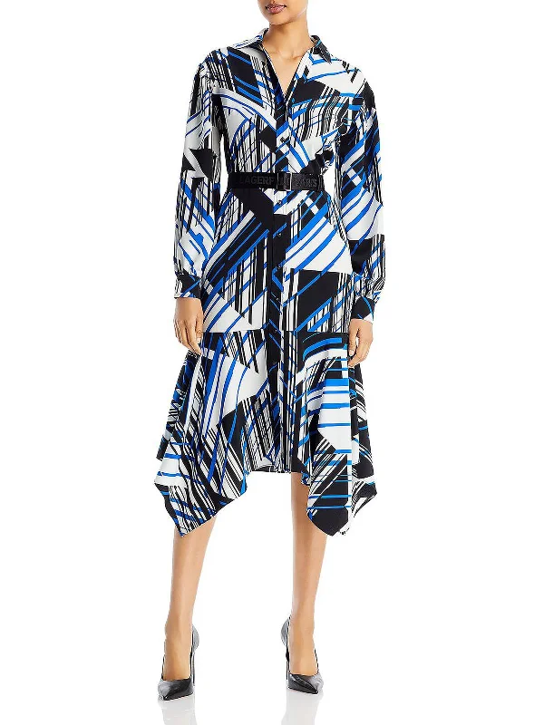 Lounge Chic Womens Geo Print Long Sleeve Shirtdress