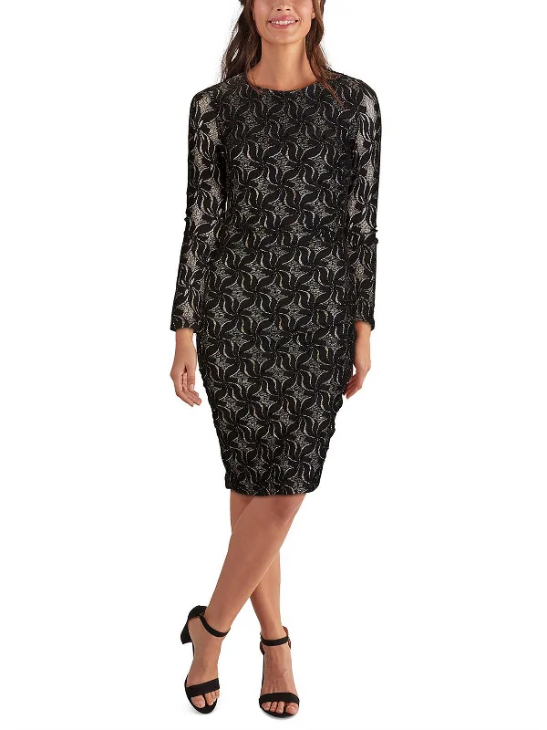 British Style Womens Metallic Midi Bodycon Dress