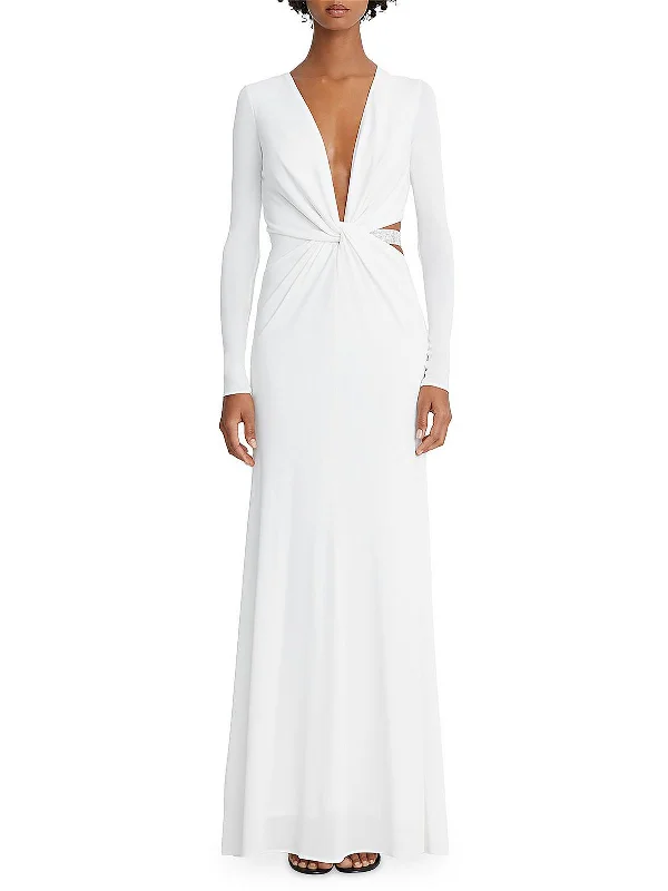 Exclusive Customization Womens Plunging Cut Out Evening Dress